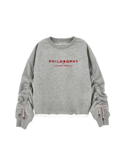 Philosophy Di Lorenzo Serafini Philosophy Kids  Drawstring Sweatshirt With Logo In Gray