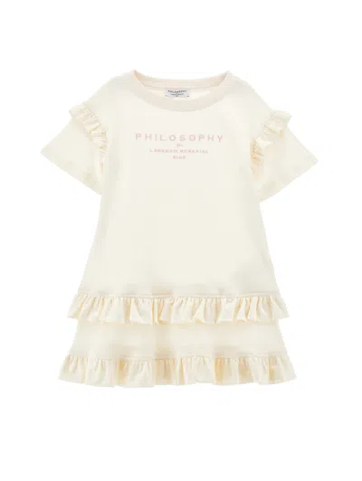 Philosophy Di Lorenzo Serafini Philosophy Kids  Dress With Ruffles And Logo In Neutral