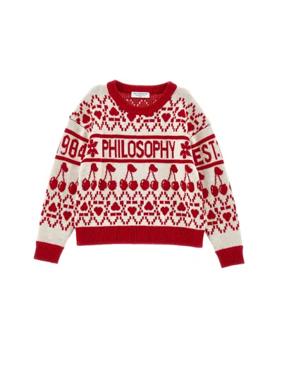 Philosophy Di Lorenzo Serafini Philosophy Kids  Jacquard Sweater 'philosophy Est. 1984' In Red
