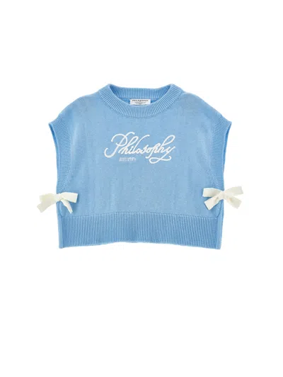 Philosophy Di Lorenzo Serafini Philosophy Kids  Knitted Vest With Bows And Logo In Blue