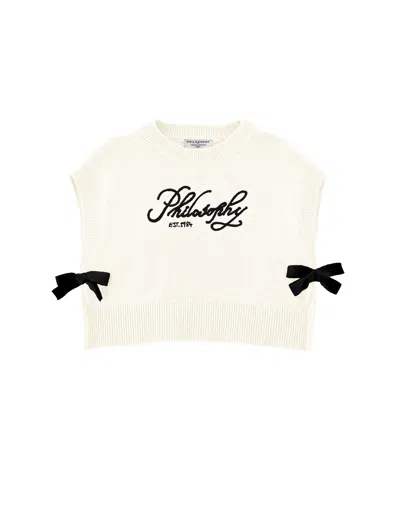 Philosophy Di Lorenzo Serafini Philosophy Kids  Knitted Vest With Bows And Logo In Neutral