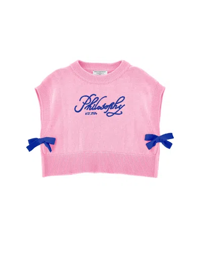 Philosophy Di Lorenzo Serafini Philosophy Kids  Knitted Vest With Bows And Logo In Pink