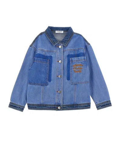 Philosophy Di Lorenzo Serafini Philosophy Kids  Patchwork Denim Jacket With Embroidered Logo In Blue