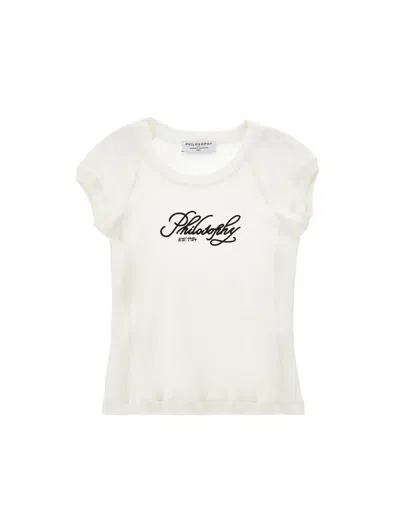 Philosophy Di Lorenzo Serafini Philosophy Kids  Philosophy Logo Ribbed Cotton T-shirt In Neutral