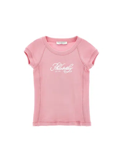 Philosophy Di Lorenzo Serafini Philosophy Kids  Philosophy Logo Ribbed Cotton T-shirt In Pink