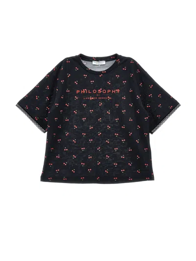 Philosophy Di Lorenzo Serafini Philosophy Kids  Philosophy' T-shirt With Cherry Print In Black