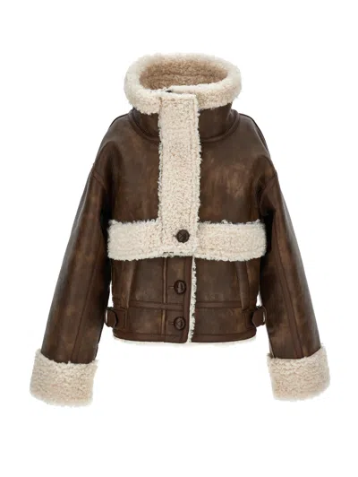 Philosophy Di Lorenzo Serafini Philosophy Kids  Shearling Jacket With Button In Brown
