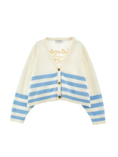 Philosophy Di Lorenzo Serafini Philosophy Kids  Striped Cardigan With Logo In Neutral
