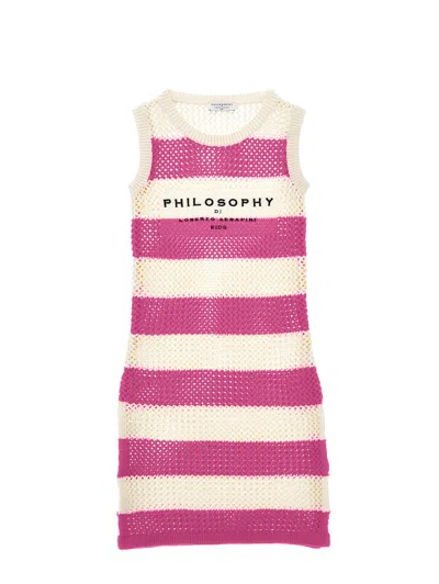 Philosophy Di Lorenzo Serafini Philosophy Kids  Striped Openwork Knit Cover-up In Pink