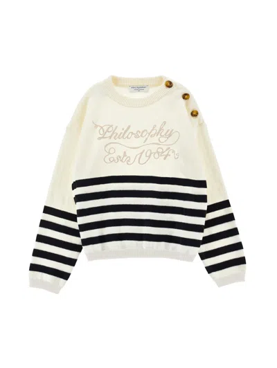 Philosophy Di Lorenzo Serafini Philosophy Kids  Striped Sweater With Buttons And Embroidered Logo In Neutral