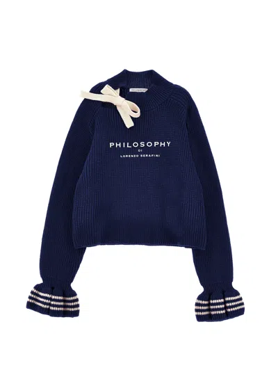 Philosophy Di Lorenzo Serafini Philosophy Kids  Sweater With Bow And Logo In Blue