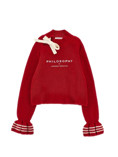 Philosophy Di Lorenzo Serafini Philosophy Kids  Sweater With Bow And Logo In Red