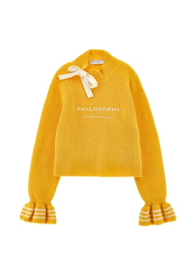 Philosophy Di Lorenzo Serafini Philosophy Kids  Sweater With Bow And Logo In Yellow