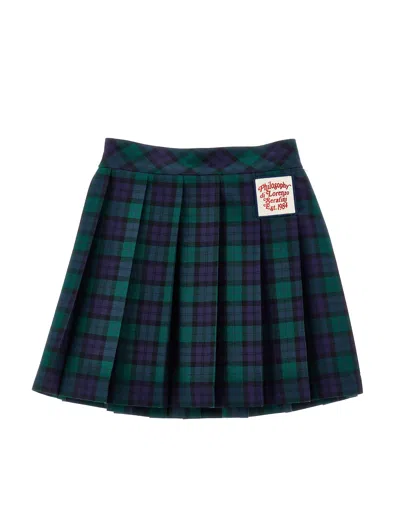 Philosophy Di Lorenzo Serafini Philosophy Kids  Tartan Skirt With Patch In Green