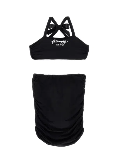 PHILOSOPHY DI LORENZO SERAFINI PHILOSOPHY KIDS  TOP AND SKIRT SET WITH BOW
