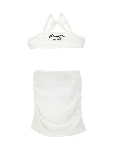 Philosophy Di Lorenzo Serafini Philosophy Kids  Top And Skirt Set With Bow In White