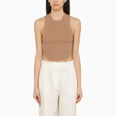 Philosophy Di Lorenzo Serafini Philosophy Light Cropped Ribbed Top In Brown