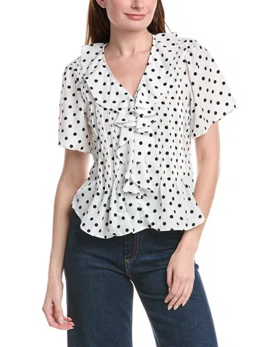 Philosophy Di Lorenzo Serafini Philosophy Pintuck Printed Ruffled Top In White