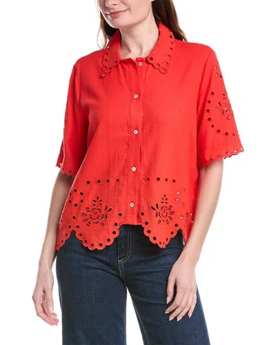 Philosophy Di Lorenzo Serafini Philosophy Scallop Hem Button Front Linen-blend Top In Orange