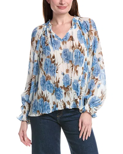 Philosophy Di Lorenzo Serafini Philosophy Smocked Tie Neck Printed Plisse Blouse In Blue