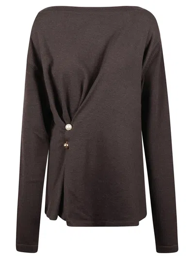 Philosophy Di Lorenzo Serafini Pin Applique Round Neck Long-sleeved Sweater In Brown