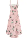 Philosophy Di Lorenzo Serafini Pink Flared Linen Midi Dress With Flowers In Multicolour