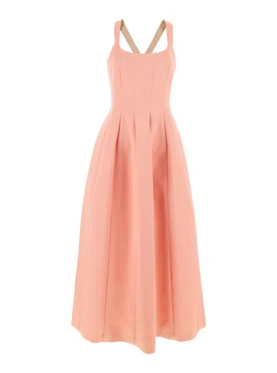 Philosophy Di Lorenzo Serafini Pink Long Dress With Bustier And Criss-crossed Straps On The Rear