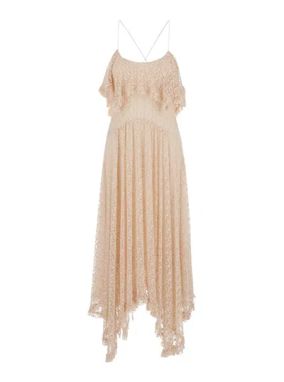PHILOSOPHY DI LORENZO SERAFINI PINK LONG DRESS WITH CROSSED STRAPS ON THE BACK IN LACE WOMAN