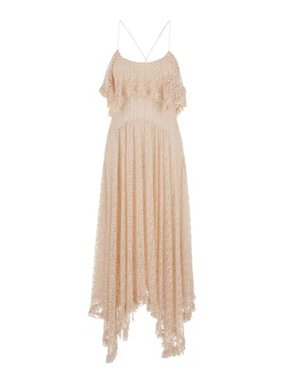 PHILOSOPHY DI LORENZO SERAFINI PINK LONG DRESS WITH CROSSED STRAPS ON THE BACK IN LACE WOMAN