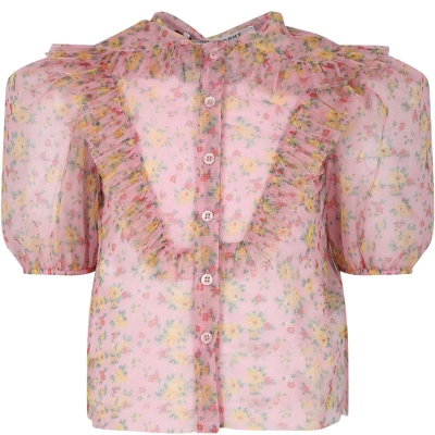 Philosophy Di Lorenzo Serafini Kids' Pink Shirt For Girl With Floral Print In Multicolor