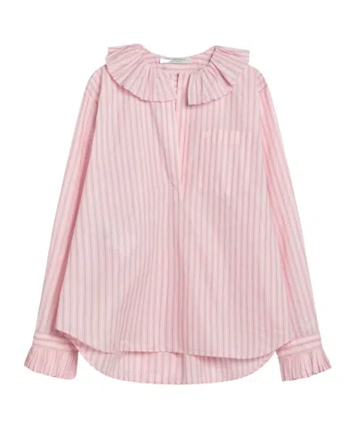 PHILOSOPHY DI LORENZO SERAFINI PINK STRIPED BLOUSE WITH RUFFLES