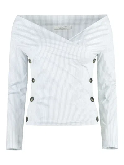 PHILOSOPHY DI LORENZO SERAFINI PINSTRIPE BUTTON-FASTENING BLOUSE