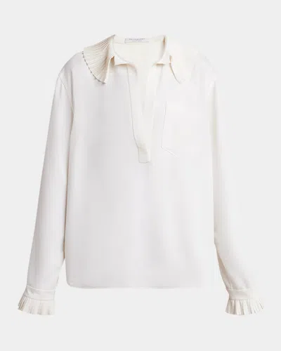 Philosophy Di Lorenzo Serafini Pleated Ruffle Collared Blouse In Ivory