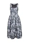 Philosophy Di Lorenzo Serafini Abstract-print Scoop-neck Stretch-woven Midi Dress In Grey/multicolor