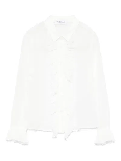 Philosophy Di Lorenzo Serafini Kids' Plissé-trim Crepe Shirt In White