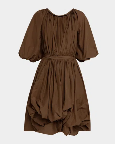 Philosophy Di Lorenzo Serafini Plunging Puff-sleeve Balloon Dress In Brown