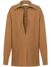 Philosophy Di Lorenzo Serafini Plunging V-neck Long-sleeve Blouse In Brown