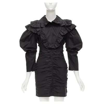 Pre-owned Philosophy Di Lorenzo Serafini Poplin Ruffle Collar Puff Sleeve Dress It38 Xs In Black