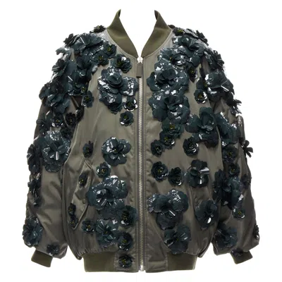 Pre-owned Philosophy Di Lorenzo Serafini Prada 2022 Runway Re-nylon Green Flower Applique Green Oversized Bomber Xs