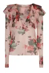 Philosophy Di Lorenzo Serafini White Blouse With Abstract Pattern And Ruffle Design