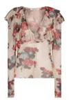 Philosophy Di Lorenzo Serafini White Blouse With Abstract Pattern And Ruffle Design In Multi