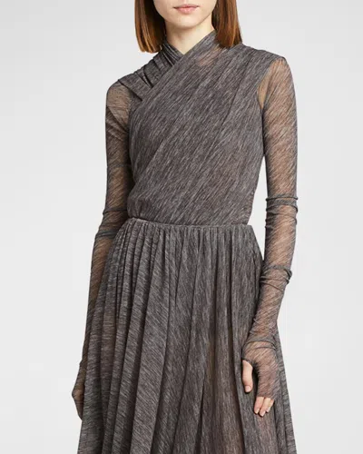 Philosophy Di Lorenzo Serafini Printed Mesh Long-sleeve Crossover Bodysuit In Grey