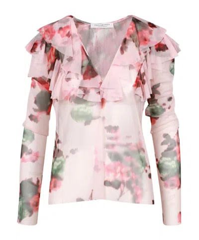 Philosophy Di Lorenzo Serafini Printed Tulle Blouse In Multi