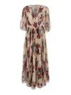 Philosophy Di Lorenzo Serafini Multicolor Long Dress With All-over Floral Print In Tech Fabric Woman In Multicolor