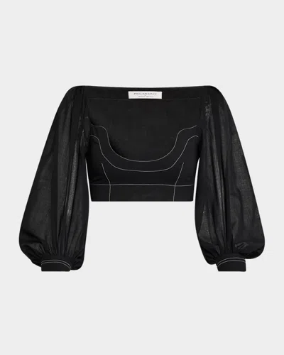 PHILOSOPHY DI LORENZO SERAFINI PUFF-SLEEVE CROP BLOUSE