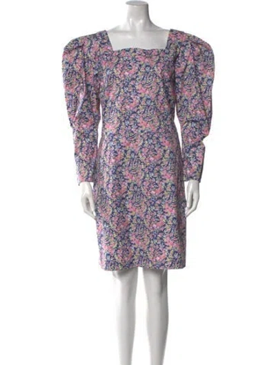 Pre-owned Philosophy Di Lorenzo Serafini Puff Slv V Neck Printed Gown Knee-length Dress In Multi