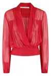 Philosophy Di Lorenzo Serafini Georgette Blouse With Wide Shawl Collar In Rosso