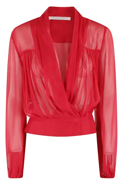 PHILOSOPHY DI LORENZO SERAFINI RED GEORGETTE BLOUSE