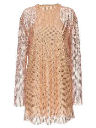 Philosophy Di Lorenzo Serafini Rhinestone-embellished Mesh Dress With Matching Petticoat In Brown
