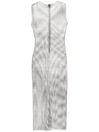 Philosophy Di Lorenzo Serafini Rhinestone-embellished Mesh Maxi Dress In Metallic